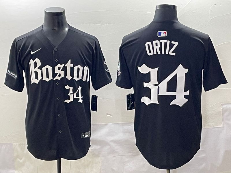 Men 2025 Boston Red Sox #34 Ortiz Black Five generations Joint Name Nike MLB Jersey style 15